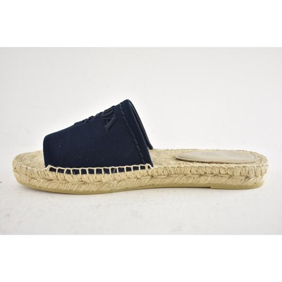 Prada Baltico Blue Canvas Plaque Logo Slide Open Toe Sandal Espadrille Flat 38 - Picture 13 of 16